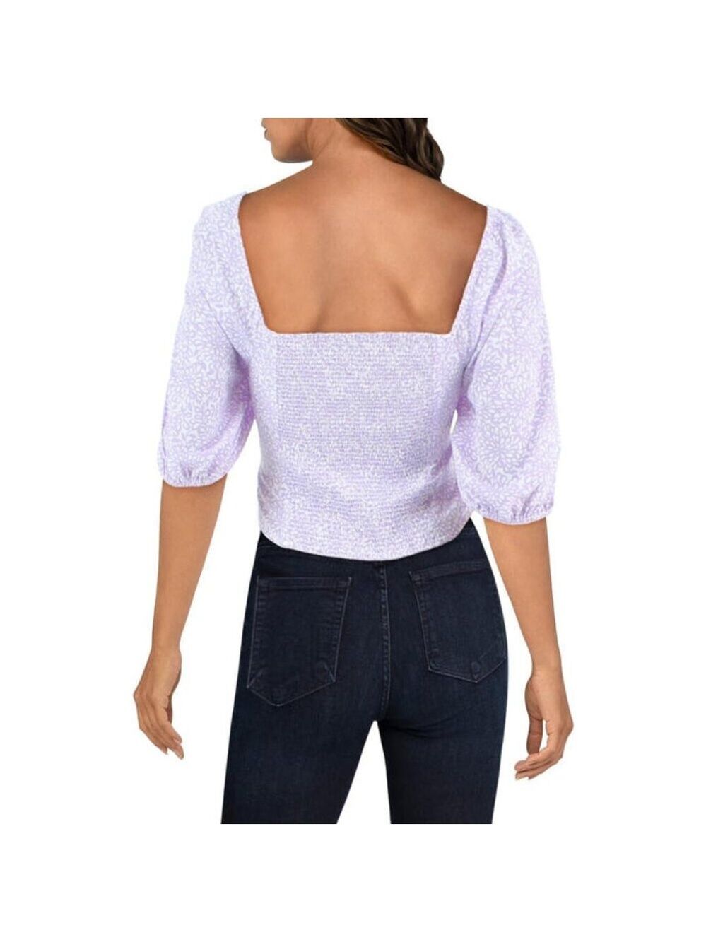 New Riley & Rae Women's Lilac Petal Square Neck Smocked‎ Cropped Top Size XL - Picture 2 of 16